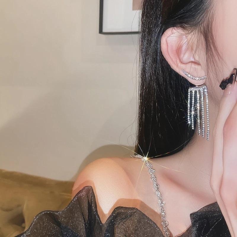 Bông Tai Đinh Tán Zircon Dài Cho Nữ, 1 Đôi, Cá Tính Thanh Lịch, Tua Rua, Thời Trang Chất Lượng Cao, Tinh Tế, Xu Hướng Đơn Giản, Trang Sức Quà Tặng 3