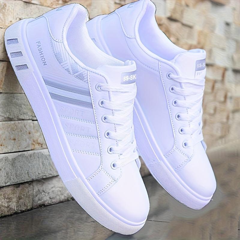 Product Introduction of Comfortable Breathable Men's Lace-up Sneakers, Striped Design Skateboard Shoes with Good Traction 16