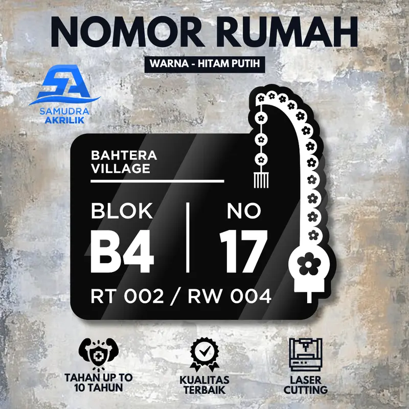 Nomor Rumah Akrilik Aesthetic Minimalis Bebas Custom Villa Kos Penginapan Hotel Thema Bali Tempel B5 Mobil 1