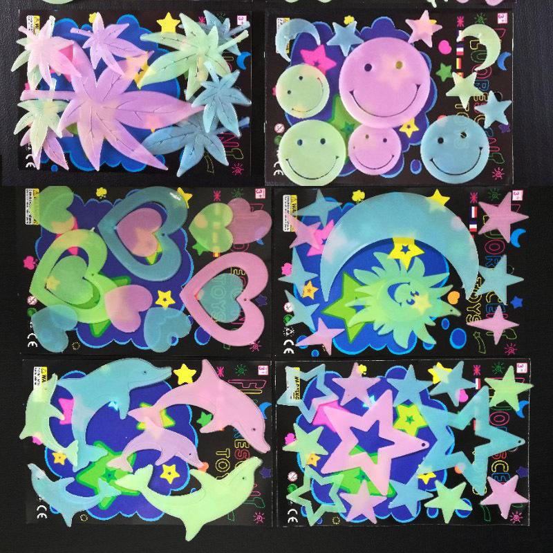 Combo 2 Set Miếng Dán Tường Dạ Quang Hình 3d Phát Sáng Trong Đêm Trang Trí Phòng Bé Decor Decal