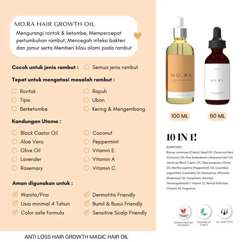 Mo.ra Anti Loss Hair Growth Magic Hair Oil by Mora Essentials 60 ML Kering Ketombe Rontok Minyak Perawatan 2