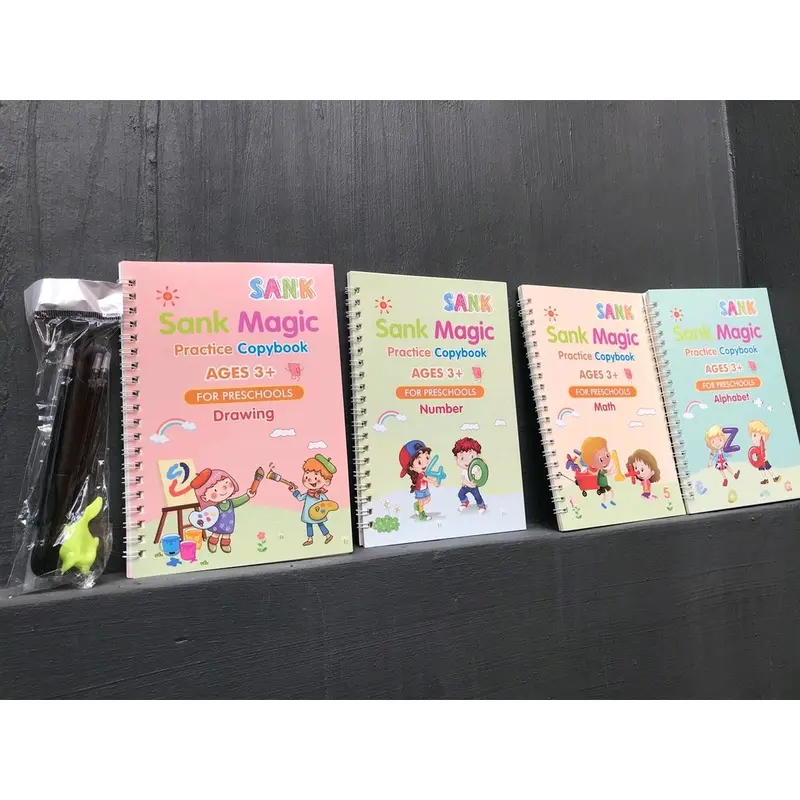 Buku belajar menulis anak tk dan paud / latihan menghitung menggambar tulis dan huruf Edukasi Anak buku sank magic practice book 1 set isi 4 buku + pulpen. edukasi angka matematika seni gambar alphabet 2