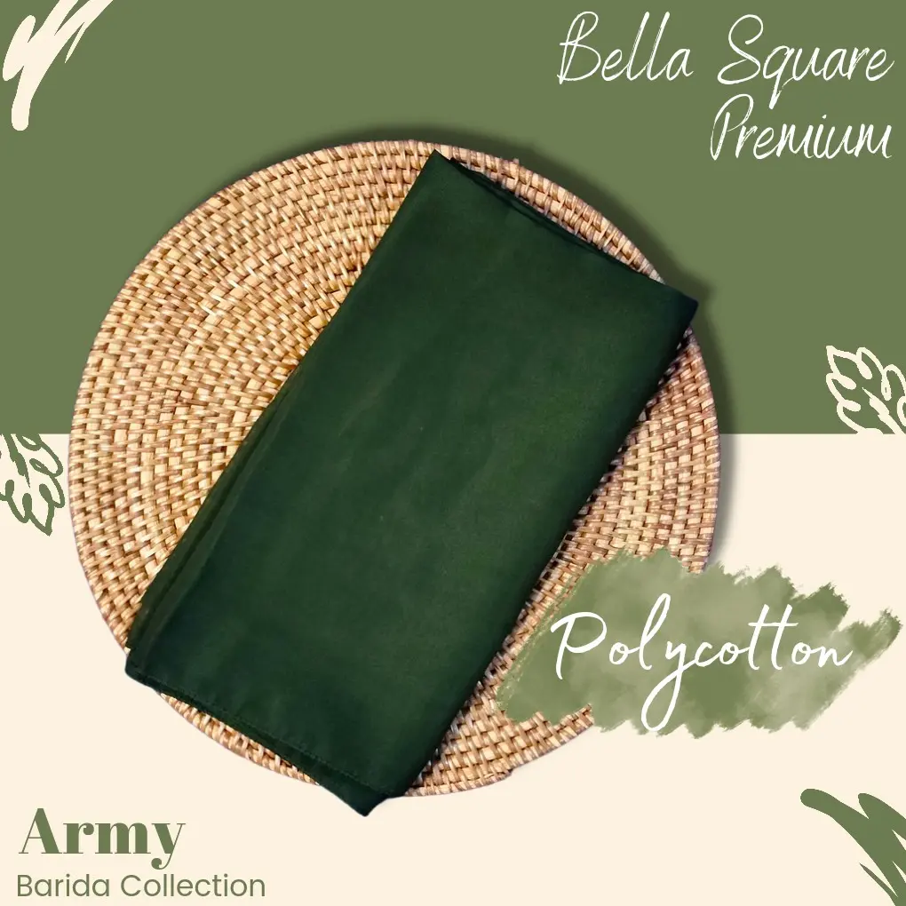 Bella Square Hijab Kerudung Segiempat Polycotton Anti Letoy - Hijau Army