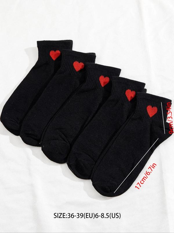 Women's 5 Pairs Heart Print Ankle Socks, Womenswear, Cute Low Cut Knit Socks for All Seasons, Cozy Comfort Socks for Lady Daily Wear 4
