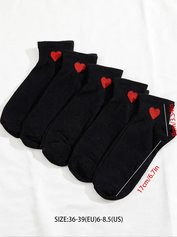 Women's 5 Pairs Heart Print Ankle Socks, Womenswear, Cute Low Cut Knit Socks for All Seasons, Cozy Comfort Socks for Lady Daily Wear 4