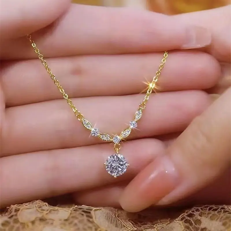 Vòng Cổ Sáng, Kim Cương Đầy Đủ, Dây Chuyền Xương Đòn Nữ, Thiết Kế Đặc Biệt, Giá Cả Phải Chăng, Sang Trọng Và Thanh Lịch, Dễ Phối Đồ, Mặt Dây Chuyền Không Phai Màu, Đồ Trang Trí Chain