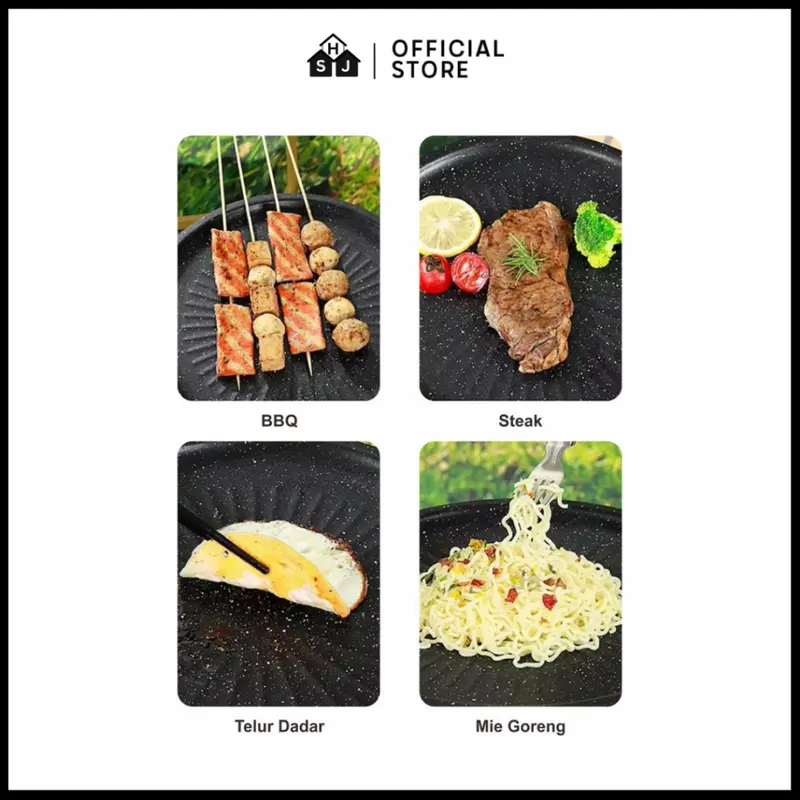 Grill Pan Premium BBQ Korean Wajan Panggangan Anti Lengket Serbaguna Alat Baja Teflon Kitchenware Bonus Set Capitan 7