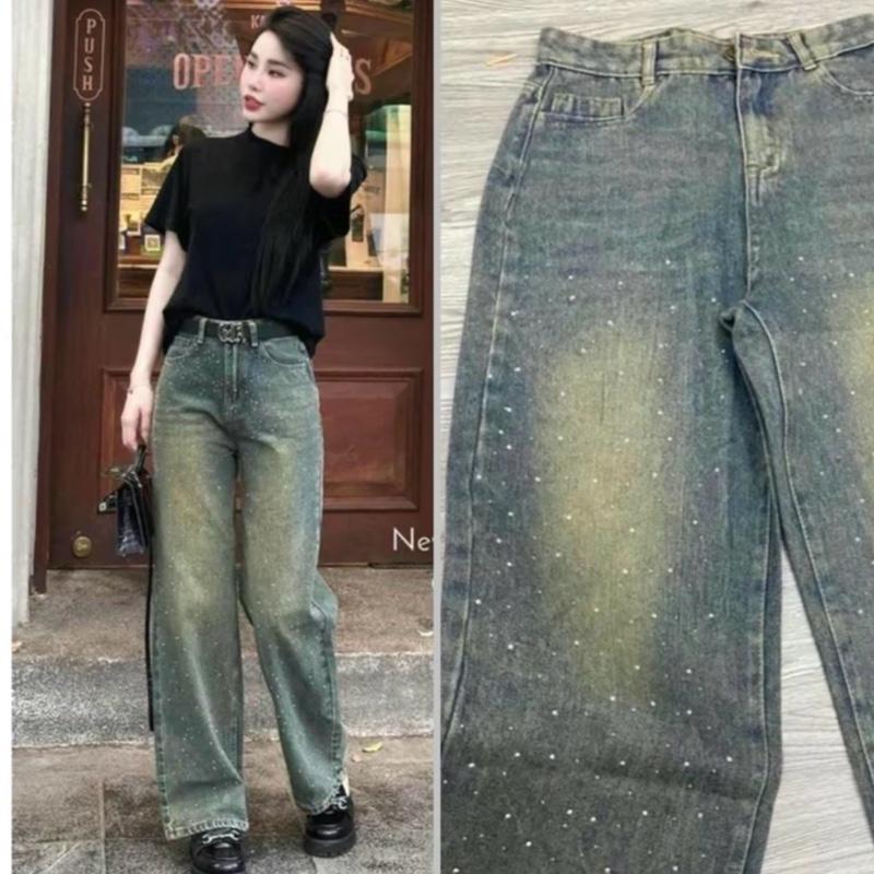 [ NẤM VÀ DÀI ] [SUÔNG ĐÍNH ĐÁ] QUẦN JEANS NỮ SUÔNG ỐNG RỘNG CẠP CAO ĐÍNH FULL ĐÁ HOTTREND 2025