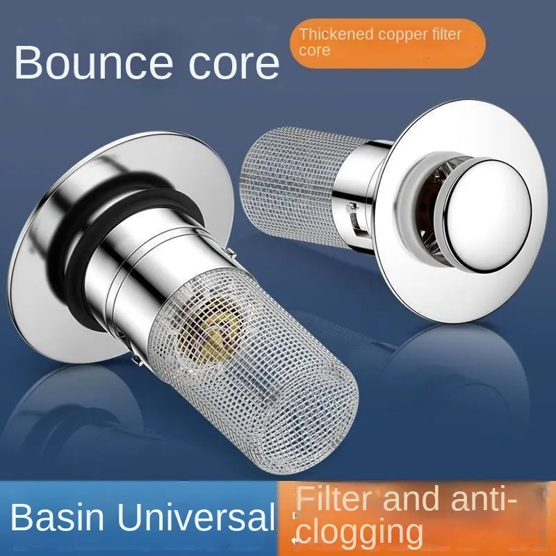 304 Stainless Steel Basin Bounce Core Universal Drain Filter Net Anti-Odor Wash Basin Press-Type Sink Stopper