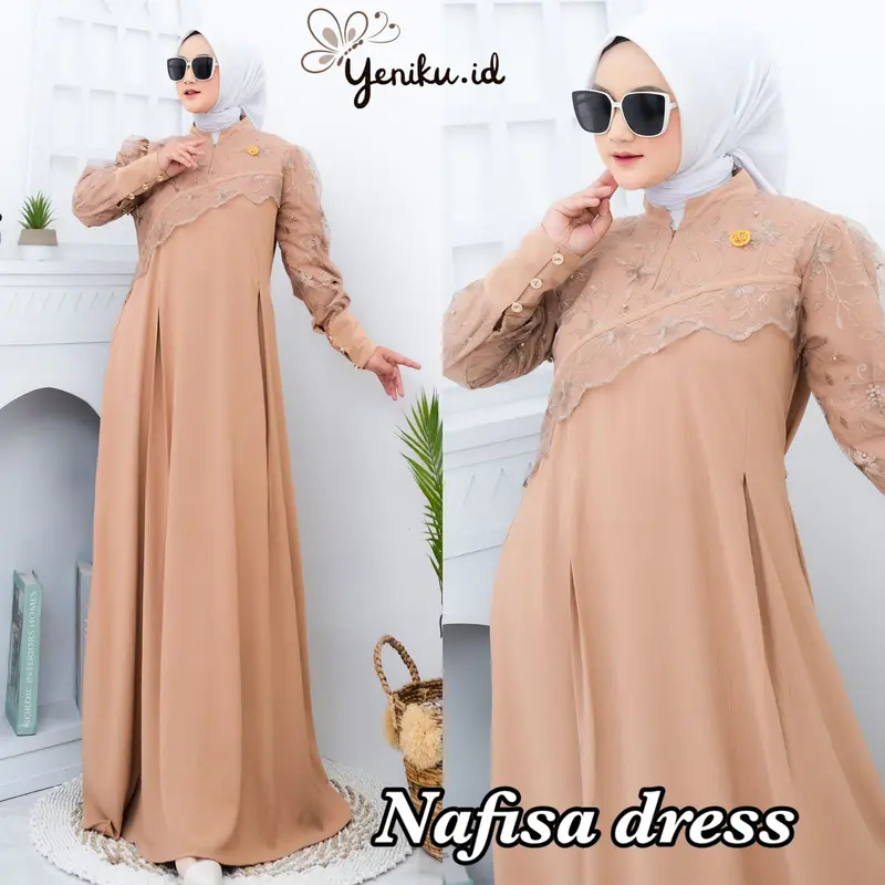 Nafisa Dress Gamis Terbaru 2023 Viral Gamis Brokat Kondangan All Size Muslim Wanita Lebaran Pesta Syari Dewasa Remaja Crinkle 1