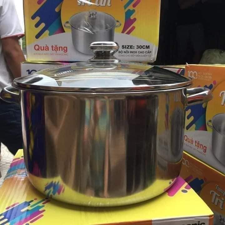 NỒI LUỘC GÀ INOX SIZE TO 30 CM SIÊU TO DÀY DẶN ĐẸP NẮP VUNG BẰNG KÍNH