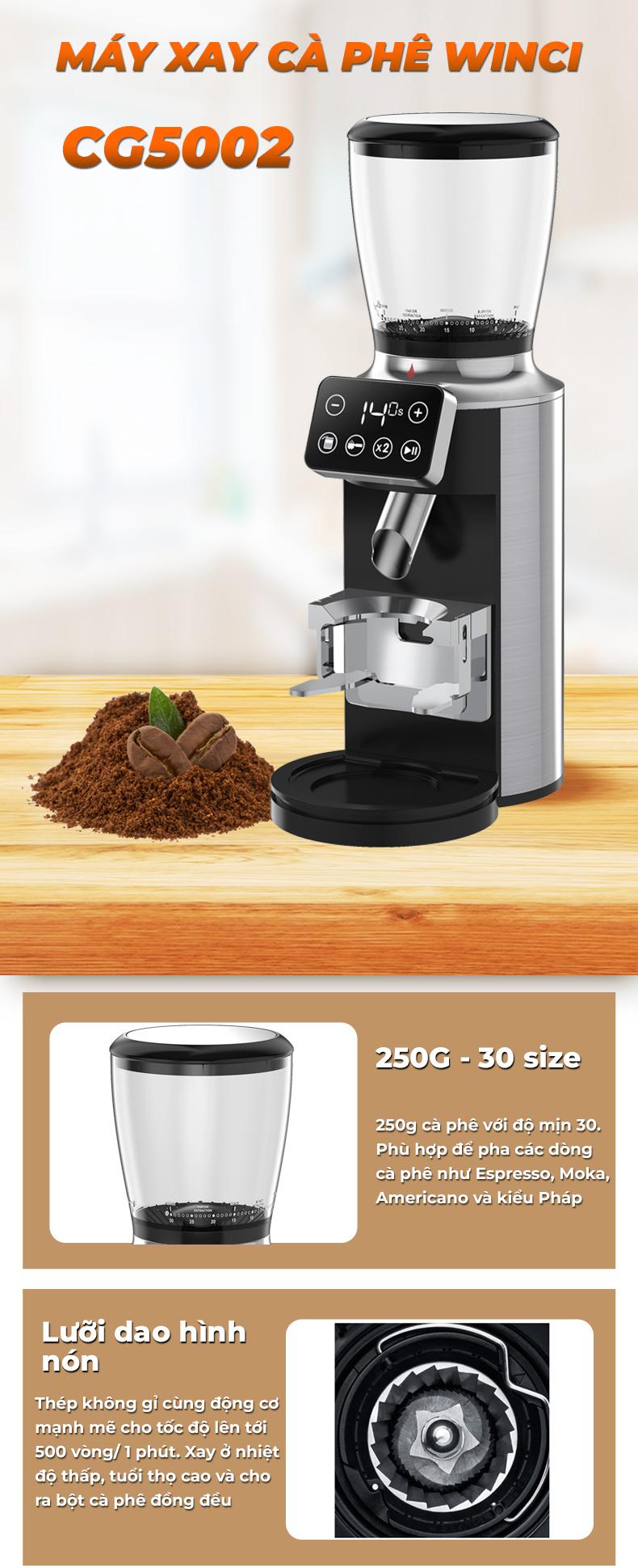 Product Introduction of Máy Xay Cà Phê Tự Động WINCI CG5002, Xay hạt cà phê, Espresso, Drip coffee, Máy xay cà phê 6