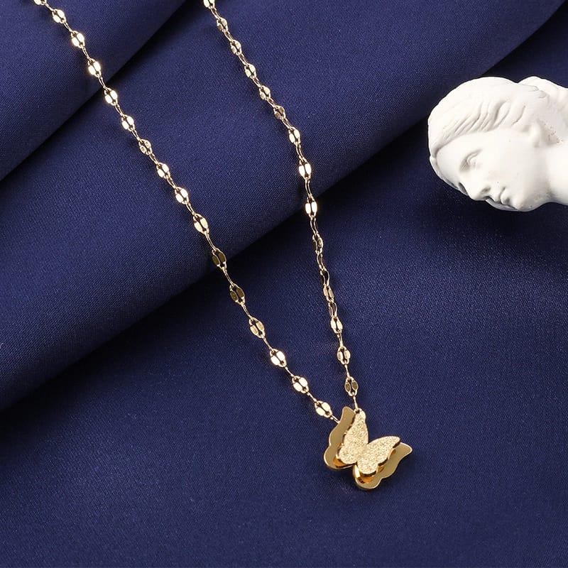Kalung Wanita Aksesoris Fashion Titan Pecah Kopi Kupu Anti Karat Tidak Luntur Harian Titanium Kulit 5