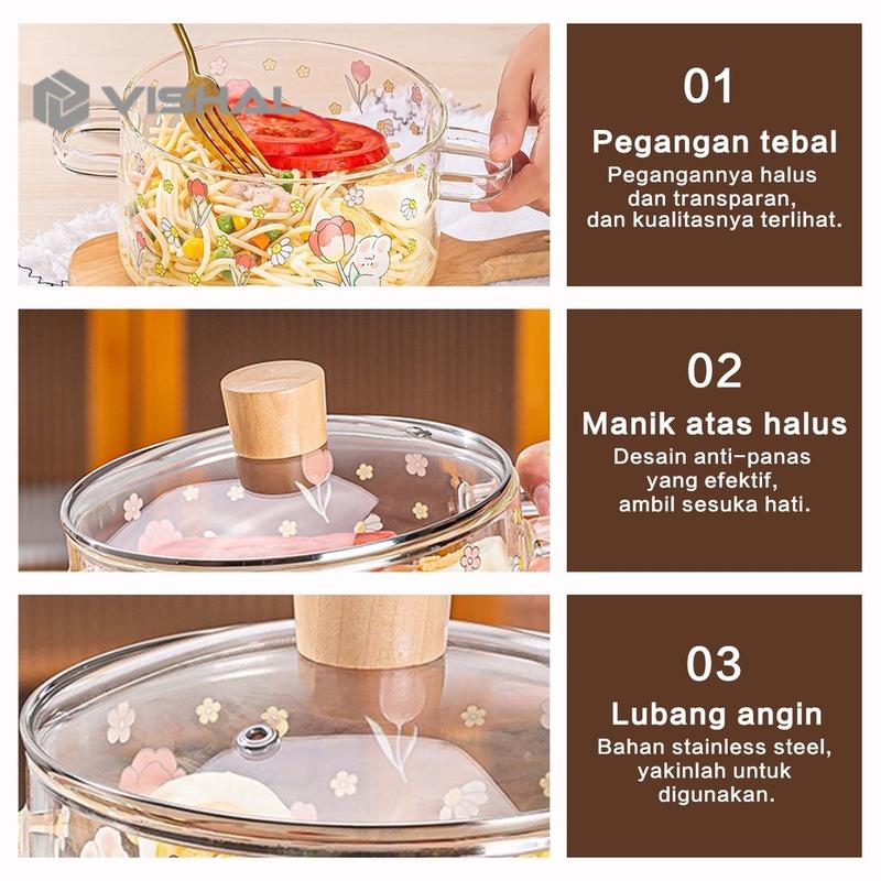 VISHAL Panci Kaca Tahan Panas Borosilicate / Soup Pot Kaca Bermotif VS-337 5
