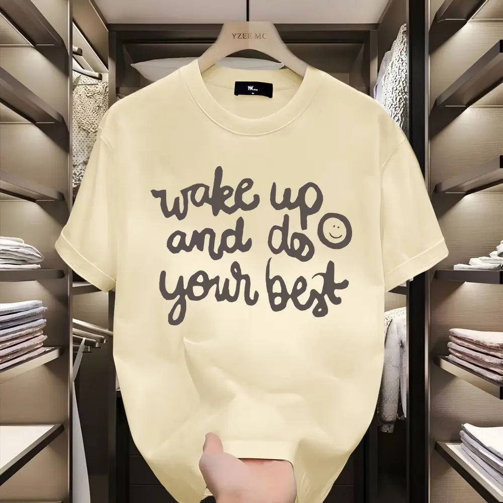 Áo Thun Nam, 100% Cotton, ngắn Tay, Phong Cách Dáng Rộng In Chữ Tiếng Anh