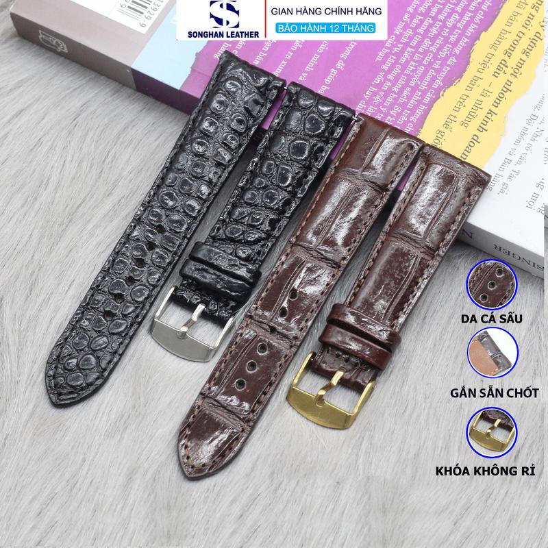 Dây Đồng Hồ Da Cá Sấu Cao Cấp Khóa Kim Sang Trọng Songhan Leather Kèm Khoá+Chốt +Tool Tháo. Bảo Hành Da Thật dây  đồng hồ Nam