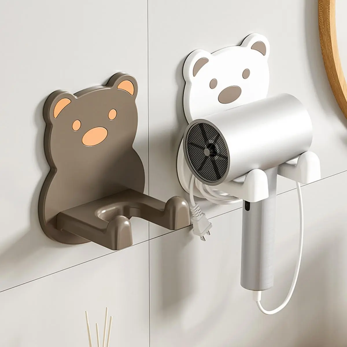 U-shaped Hair Dryer Rack Stylish Hair Tool Organizer Cute Bear Design Wall Mounted Hair Dryer Stand with for Bathroom for Home