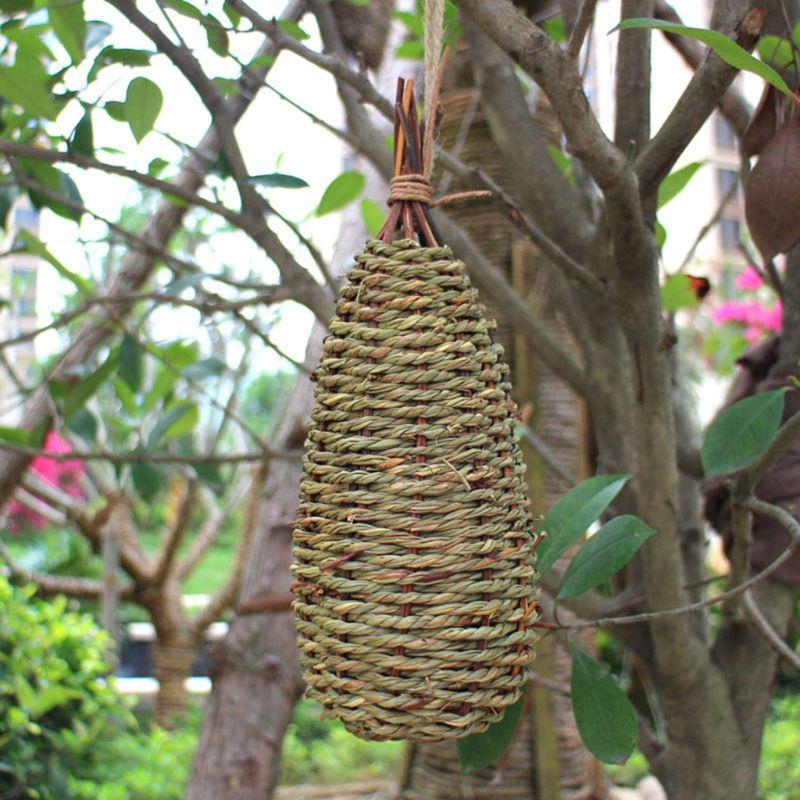 Product Introduction of Hanging Bird House Pastoral Style Birdhouse Natural Fiber Finch Bird Nest Hut Outdoo Cage Hand-woven Straw Rope Shelter Hideaway 6