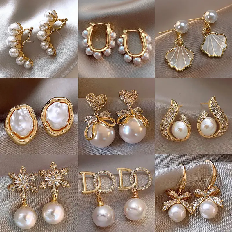 2025 New Model Premium Baroque-Inspired Pearl-like Stud Earrings - Small-scale Luxury, Minimalist Butterfly Knot Set of Sparkling Diamond Stud Earrings -luxehanis  jewellery jhumkas
