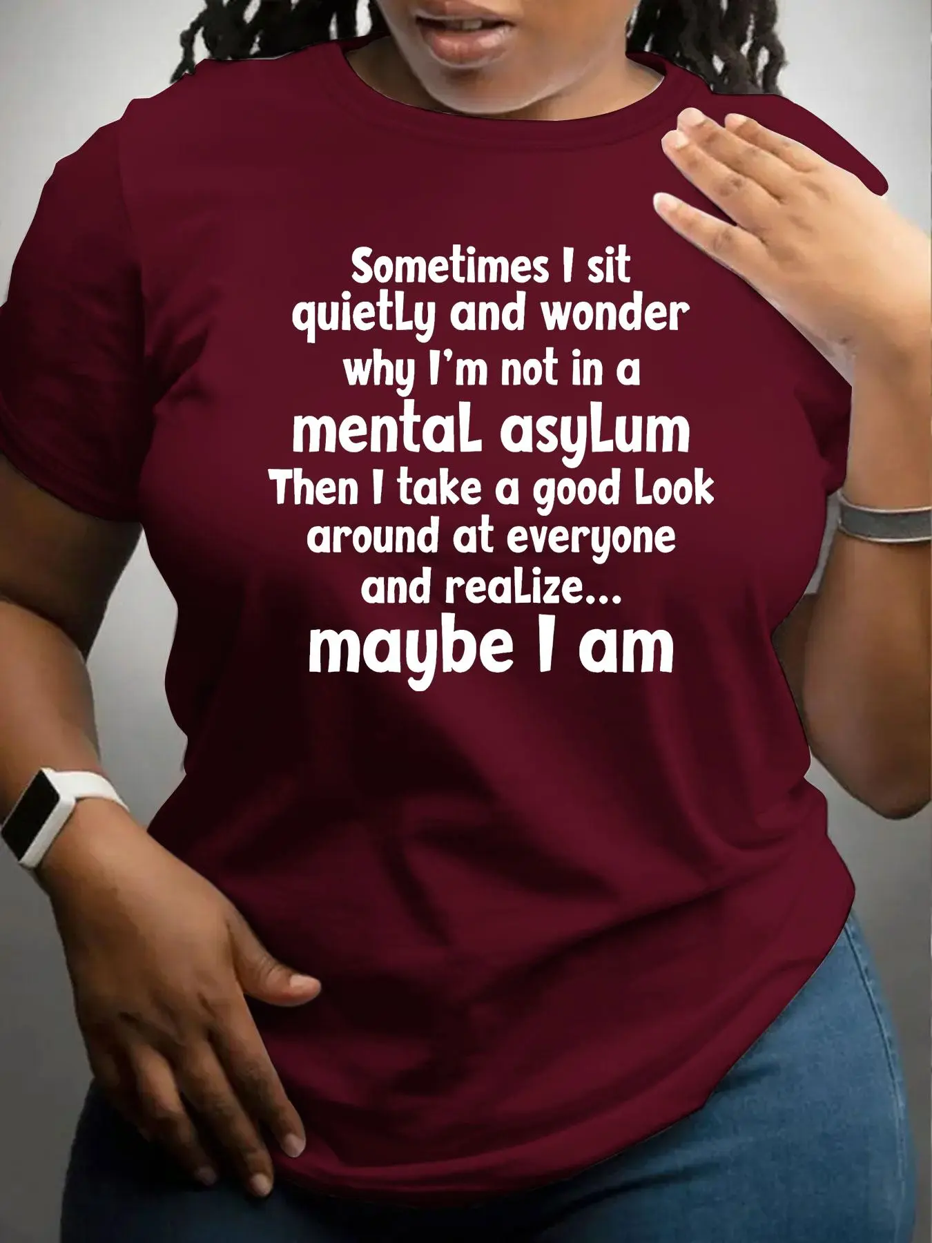 【Plus Size】 Letter Print Round Neck Tee, Fashion Casual Crew Neck Short Sleeve T-shirt for Daily Outdoor Wear, Women Plus Clothing for All Seasons