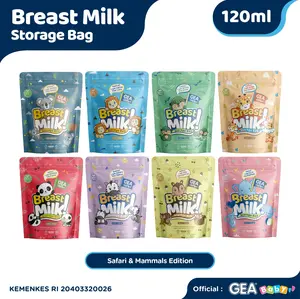 GEA Baby premium breast milk storage bag / Kantong Asi 120ml Pouch Safari & Mammals reborn Edition