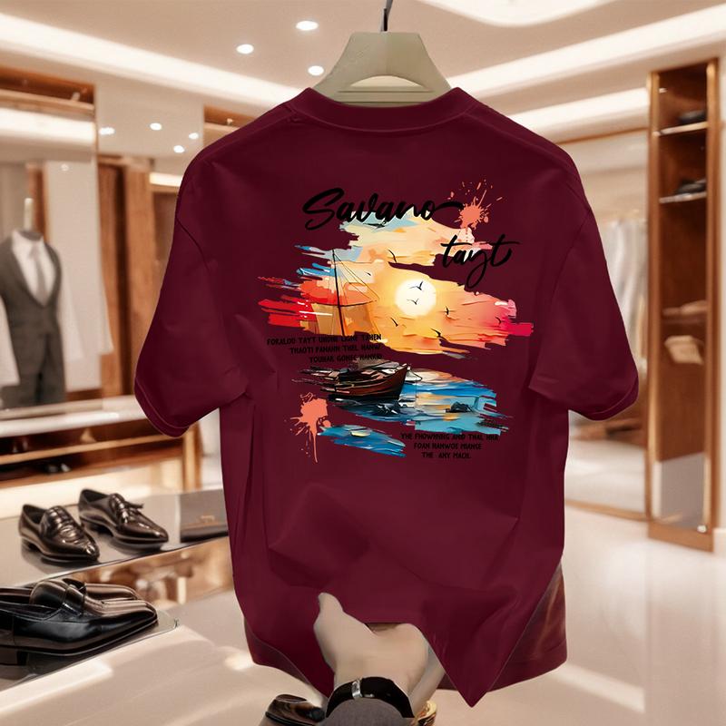Product Introduction of Áo Thun Nam, In Hình Hoàng Hôn, Tay Ngắn, Dáng Rộng Vừa Vặn, Thoải Mái, Làm Bằng 100% Cotton 13