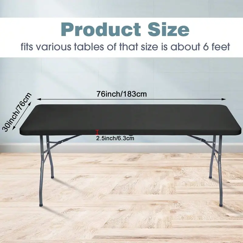 Solid Color Tablecloth, 1 Count Elastic Fitted Stretch Rectangular Tablecloth, Folding Washable and Wrinkle Resistant Patio Table Cover for Picnics, Outdoor Camping, Furniture,  Homedecor 1
