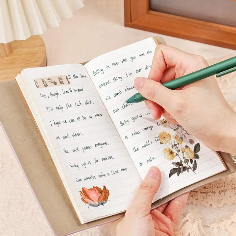 Vintage Faux Leather Cover Notebook with Pen, 1 Count Floral Pattern Notebook, Portable Notebook for Business Trip Office School 3