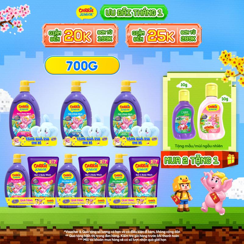   TẶNG TÚI 380G 280G MÙI NGẪU NHIÊN  Chai Sữa Tắm Gội Cho Bé Carrie Junior 700g + Tặng Kèm Túi Sữa Tắm Gội  Mùi Ngẫu Nhiên  380g 280g 