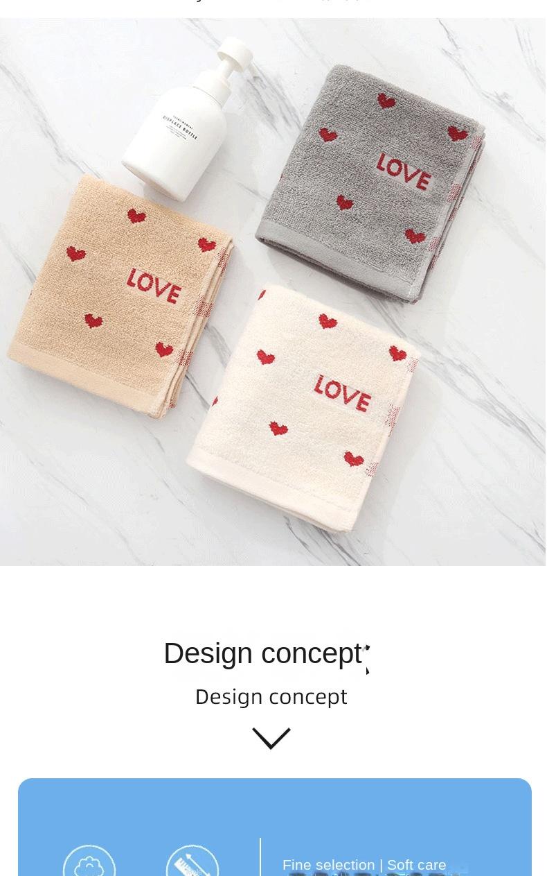 Product Introduction of Heart-to-Heart Peach Heart Style Pure Cotton Soft Absorbent Towel Pure Cotton Thickened Face Wash Home Use Soft Absorbent Couple All-Cotton Heart Face Towel Bathing 2