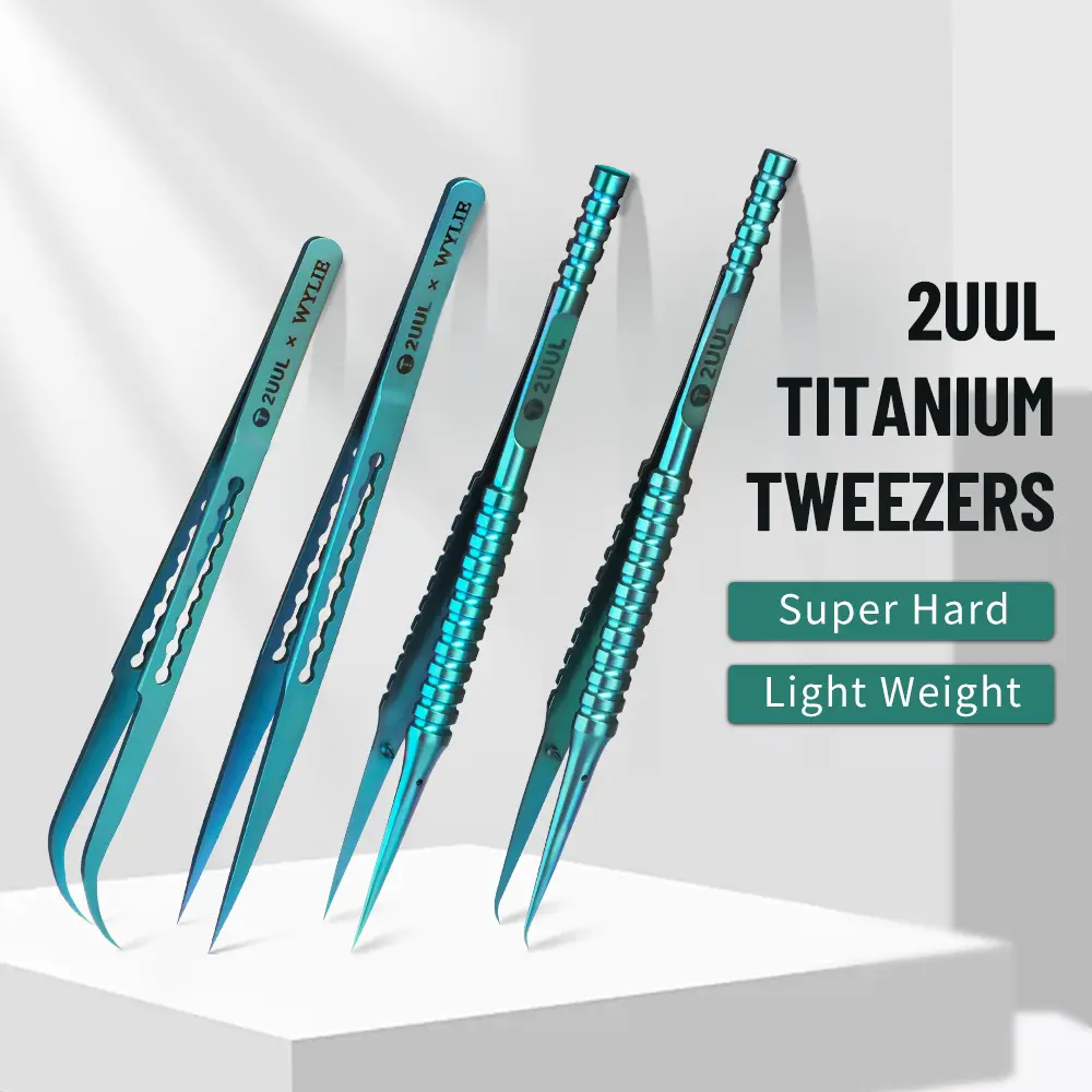2UUL Titanium Alloy Tweezers BGA IC Chip Flying Wire Repair Forceps Motherboard Precise Electronics Green Tweezers