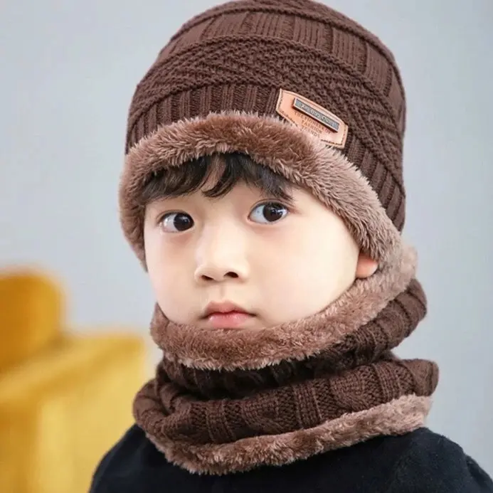 ￼Mũ len trùm đầu nam nữ kèm khăn quàng cổ nón len mùa đông mũ beanie unisex cho bé trai bé gái giữ ấm đi học đi làm 1