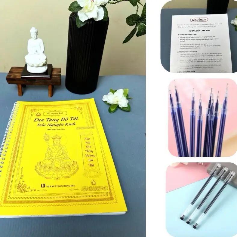 Trọn bộ Sách chép kinh  Địa Tạng chữ mờ NXB Hồng Đức tặng 1 bút, 1 hồng danh phật.