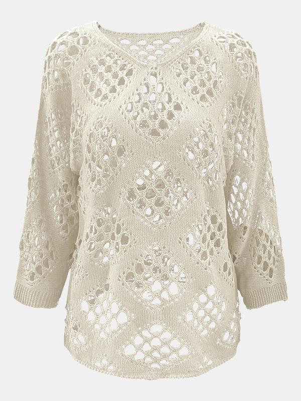 Women's Plain Hollow Out Sheer Sweater Pullover, Casual Long Sleeve Jumper for Summer, Fashion Women's Knitwear for Daily Wear 3