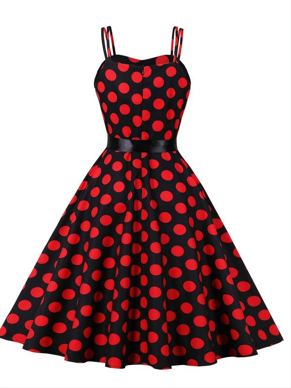 Women's Polka Dot Print Double Strap Tie Front Cami Dress, Elegant Sleeveless Midi Dress for Holiday Vacation Party, Ladies Clothes, Dresses Summer 2