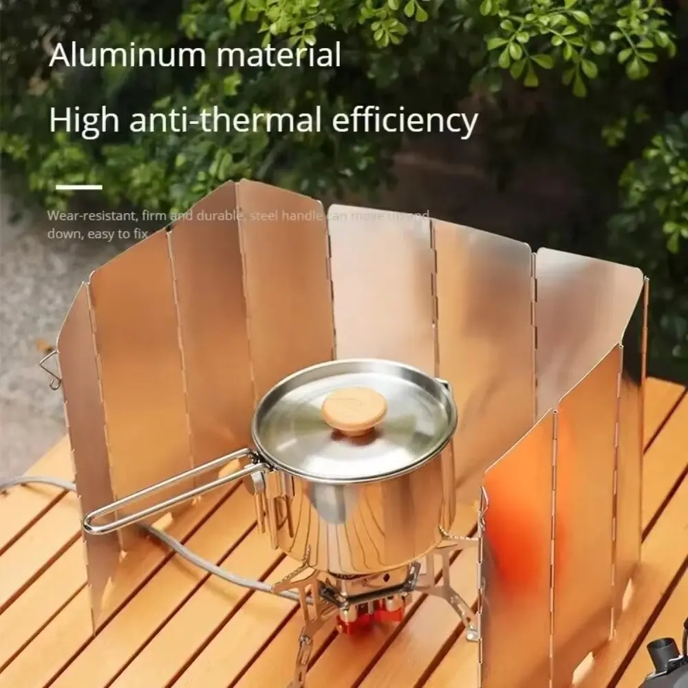 Lightweight 8/10 Plates Gas Stove Wind Shield Windproof Portable Cassette Stove Windshield Aluminum Alloy Folding Burner Screen Guard Outdoor Picnic BBQ