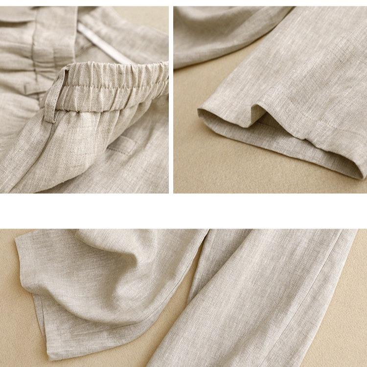 Quần ống rộng linen khóa trước chun lưng vải sợi tre thân thiện môi trường, vải mềm mát 3 màu Nữ Women Ong Pants 5