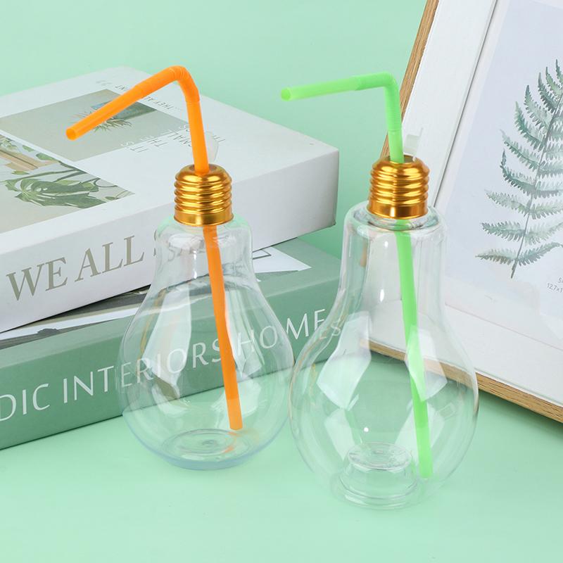 Product Introduction of 1Pc 200to500ml Creative Clear Artificial Fake Light Bulb Shaped Bottle Can Emit Light Drink Cup Juice Bottle Party Decor 24