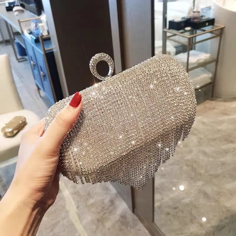 Túi dự tiệc, cluth cầm tay đính đá tua rua sang chảnh - TS05