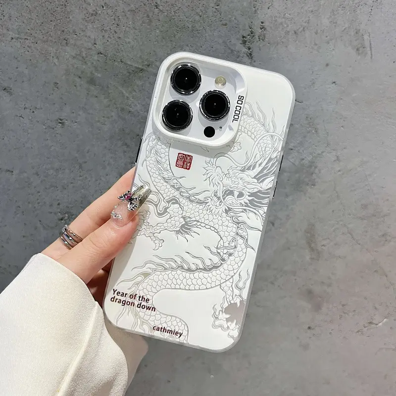 CASE FOCOS Silver White Case iPhone 13 Soft Case naga yang keren pola List Plating Full Cover Full Protection for case iPhone 15 X XS MAX case iphone xr case iphone 11 12 Anti-fall casing iphone 14 PLUS PRO MAX phone case 1