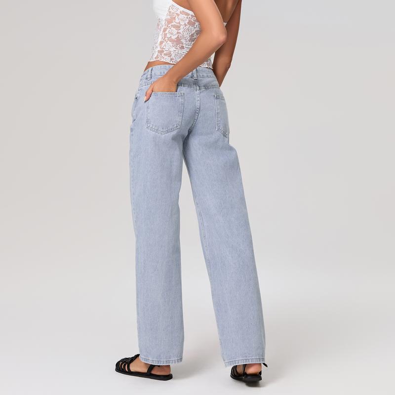 Product Introduction of Women Casual Low Rise Jeans Fashion Loose Straight Leg Denim Pants with Pockets for Summer Spring 41