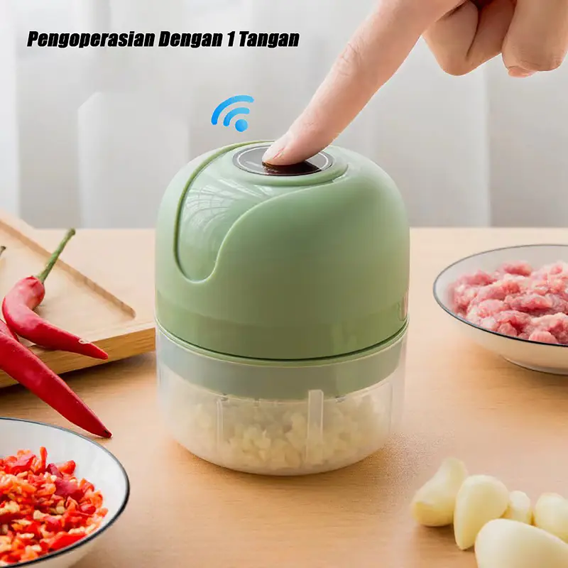 PPLUS  Blender mini elektrik-Hijau 250ML/Blender Mini Portable USB Penghancur Bawang Putih Mini Chopper Penggiling Daging Wireless Mini Cooking Machine/hijau/pisau/putih Hijau Pisau Putih Kabel Mesin 7