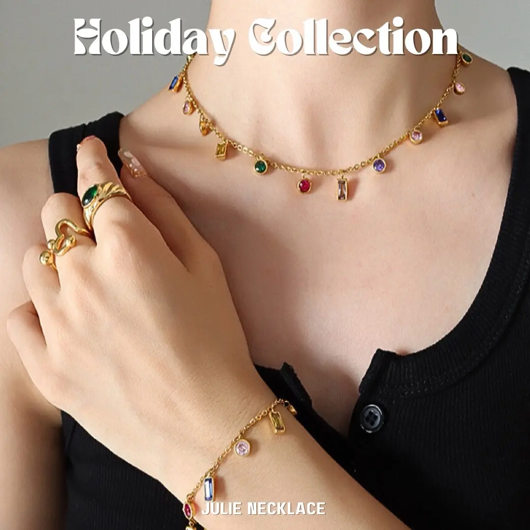 [JULIE NECKLACE ]️ Crystal สร้อยคอประดับจี้คริสตัล สแตนเลส