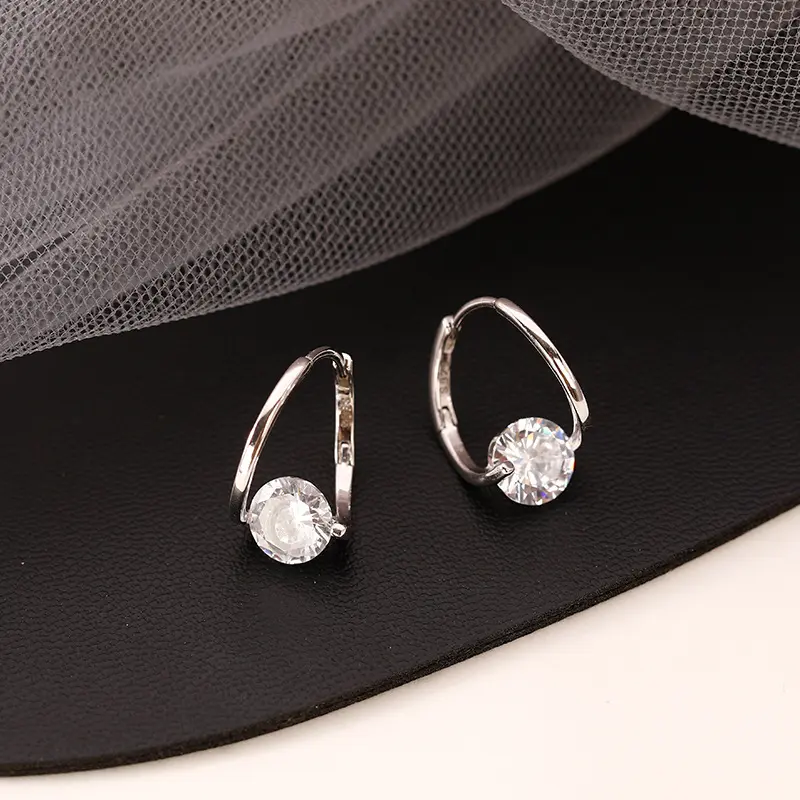 Korean style new geometric micro-inlaid zircon earrings niche design fashion exquisite temperament simple and versatile female earrings
