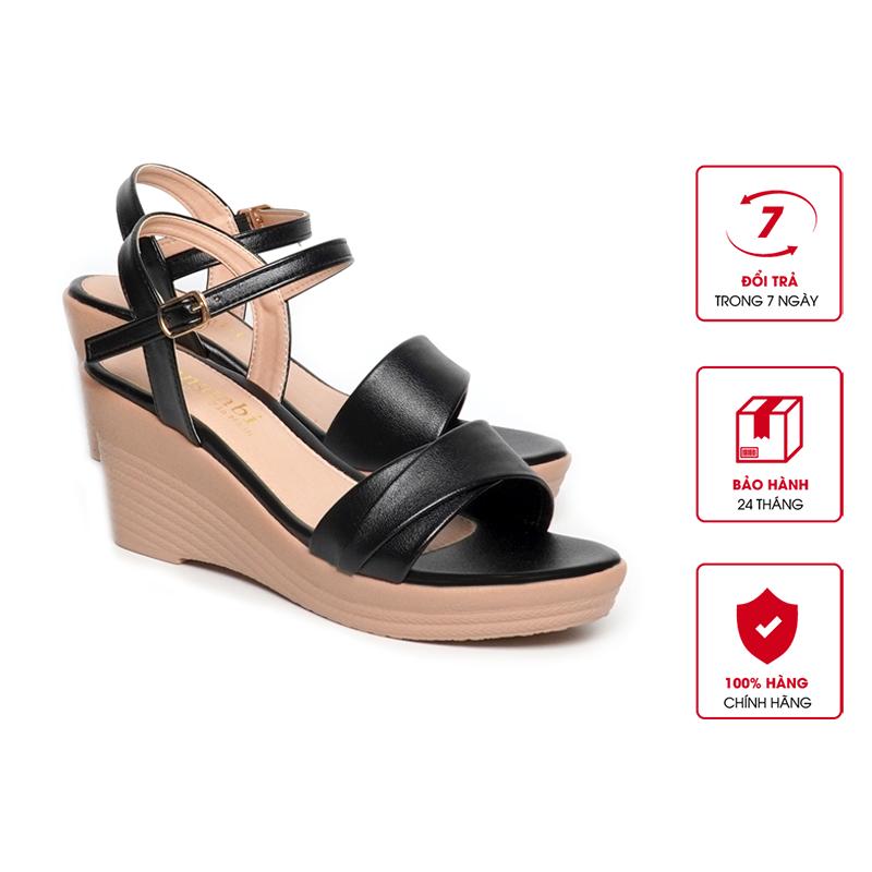 Giày Sandal Nữ Đế Xuồng PU Siêu Nhẹ Cao 7cm Hanatabi Quai 2 Xếp Hậu C 35-39 Mã HNSDX7F1054