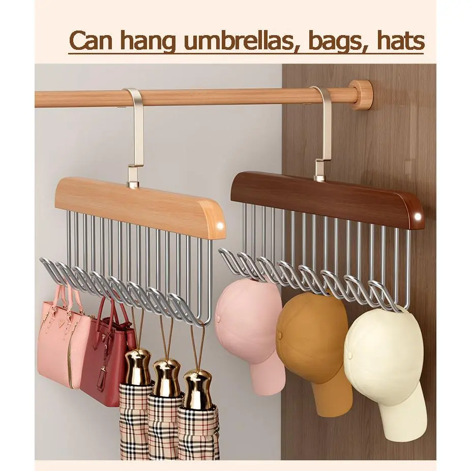 8 Hooks Multi-function Wood Caps Belts Hanger High Quality Strong  Wooden Storage Rack Tie Hanging No Trace Drying Rack