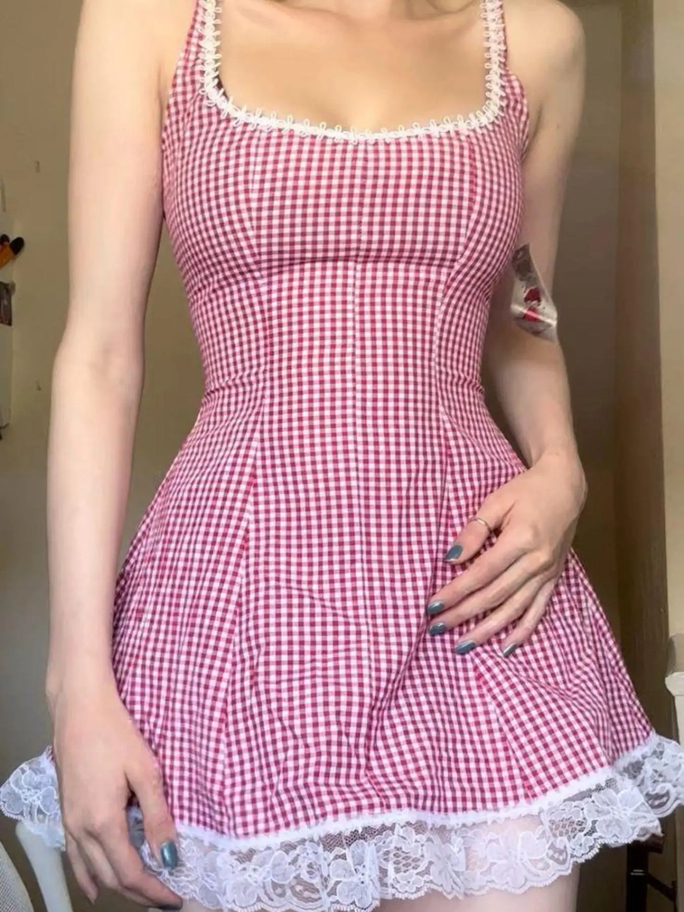 Women's Plaid Print  Tank  Dress, Y2k Cute Casual Adjustable Spaghetti Strap Dress for Summer, Women's Clothing for Daily Wear