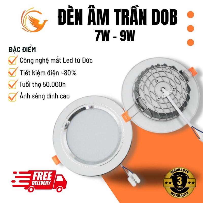 Combo 10 bóng Đèn Âm Trần Downlight | Đèn LED DOB Đế Đúc Liền Nguồn | 7W | 9W - Phi 90 | Ánh Sáng Trắng 3 Màu | Bảo Hành 3 Năm
