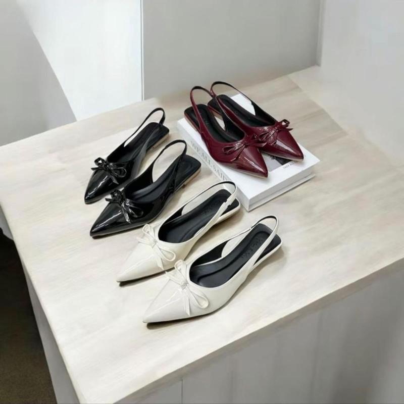 Product Introduction of GIÀY SỤC MŨI NHỌN da bóng quai Hậu chun co giãn gắn NƠ NHÍ 3 màu Đen/Kem/Đỏ Đô - Size 35-39 - DéP, sandanl 6
