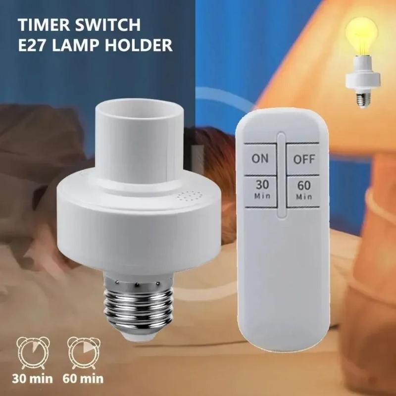 tolifeto High Quality 15/30/60 Min Timer Remote Control Lamp Holder Long Distance Potable E27 Bulb Lamp Holder Smart Wireless Light Bulb Socket Home 1